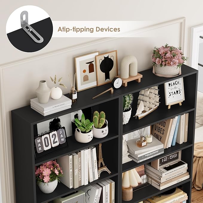FOTOSOK 6-Tier Open Bookcase and Bookshelf Set of 2, Freestanding Display
