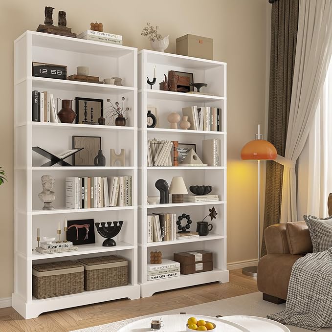 TVU 6-Tier Wooden Bookshelf, 77.2" Tall Farmhouse Style Open Bookcase, 31.5" W