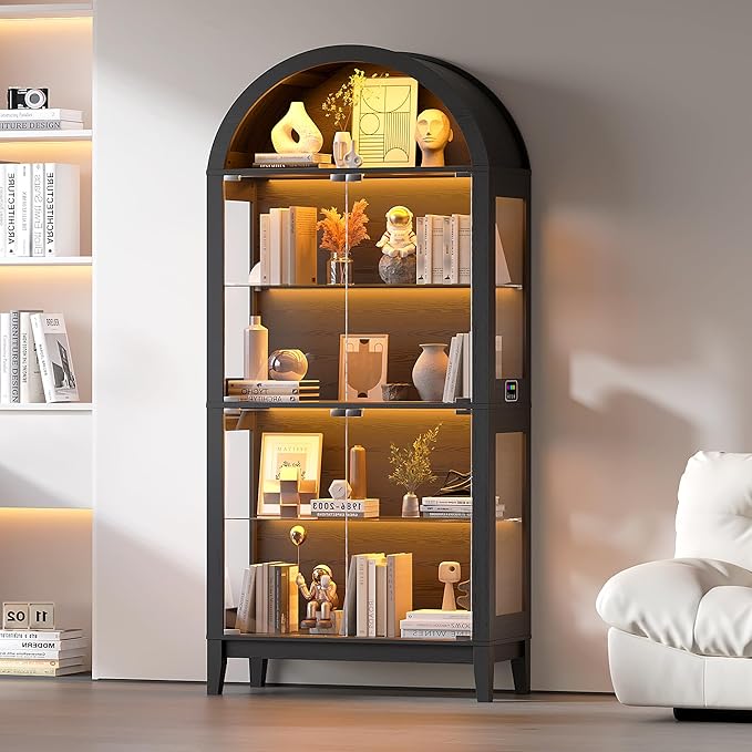 HNEBC 69" Display Case with RGB Lights, Arched 5-Tier Tempered Glass Display