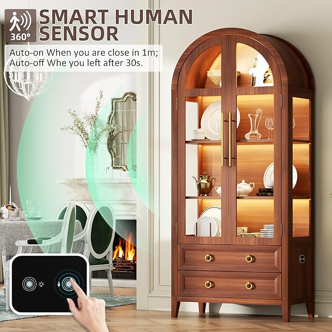 Vlsrka 71 Inch Arched Curio Cabinet