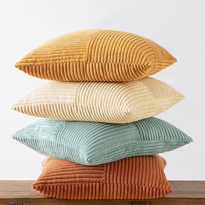MIULEE Boho Farmhouse Decorative Throw Pillow Covers 18x18 Inch 4 Packs Soft