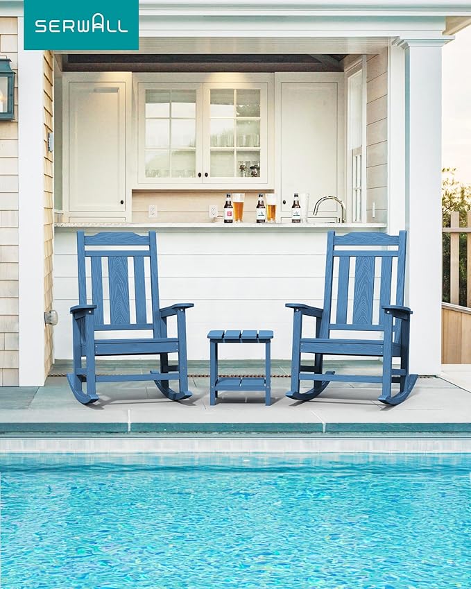 SERWALL Oversized Rocking Chair, HDPE Outdoor Rocking Chairs Set of 4, Patio