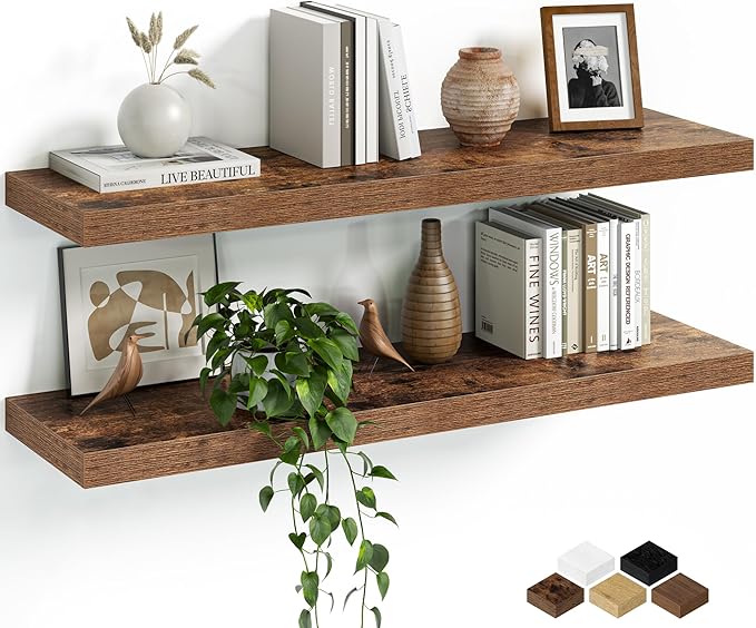 Fun Memories Floating Shelves for Wall, 32 Inch Set of 2 Rustic Wood Wall