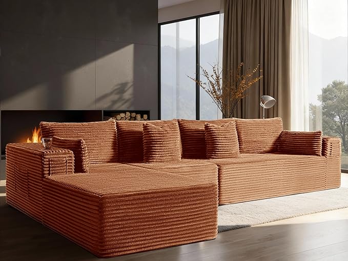 138" Cloud Sectional Couch, Comfort L Shaped Boneless Couch
