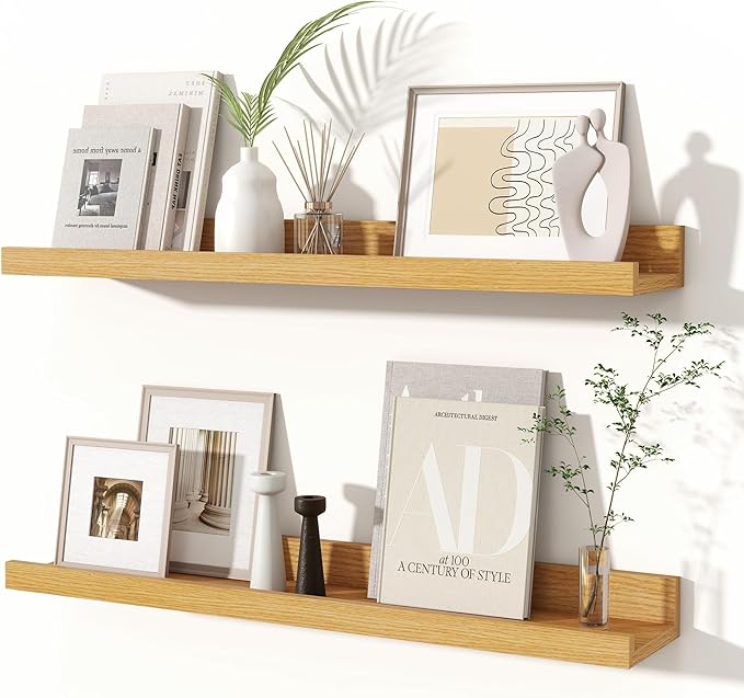 Fun Memories Picture Ledge Shelves Set of 2, 24 Inch Rustic Wall Mounted