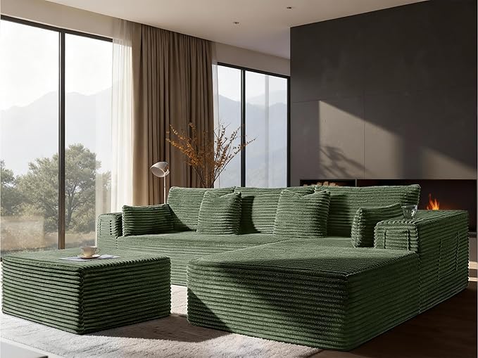 Oversized 108" Cloud Sectional Couch, Comfort U Shaped Boneless Couch