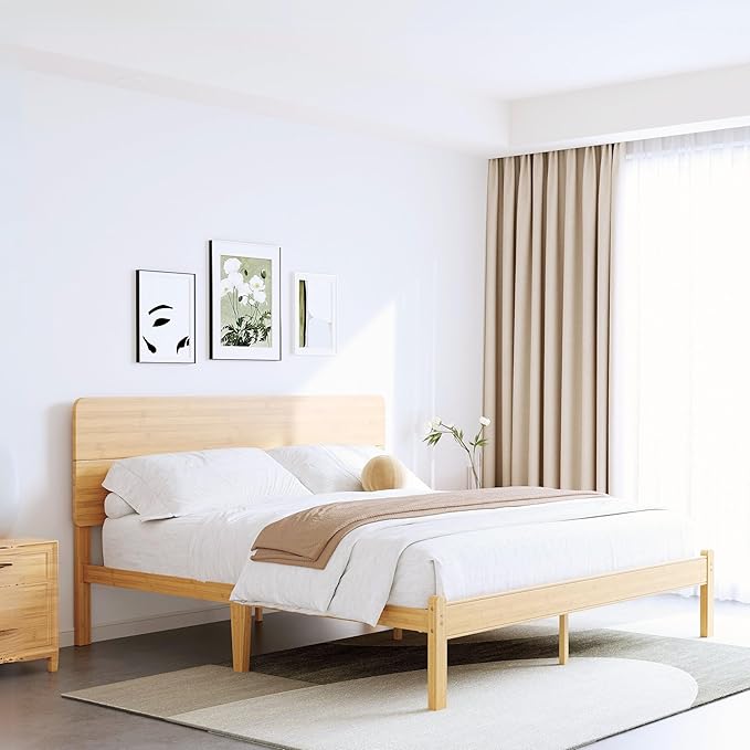 BOSRII 14in High Solid Bamboo Wood Platform King Size Bed Frame