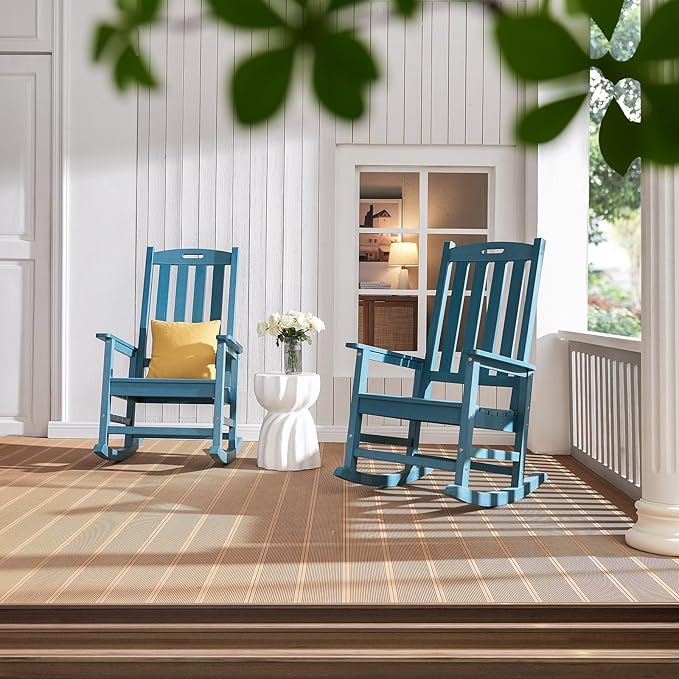 Psilvam Oversized Outdoor Rocking Chair Set of 2, HDPE Porch Rocker