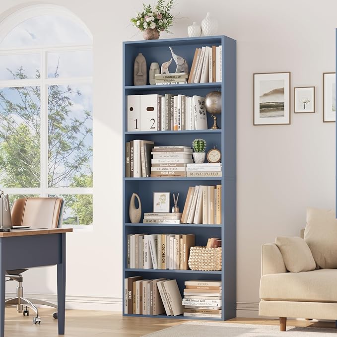 FOTOSOK 6-Tier Open Bookcase and Bookshelf, Freestanding Display Storage