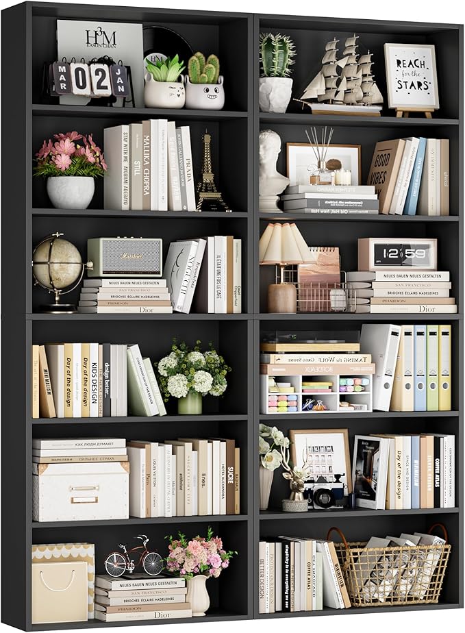 FOTOSOK 6-Tier Open Bookcase and Bookshelf Set of 2, Freestanding Display