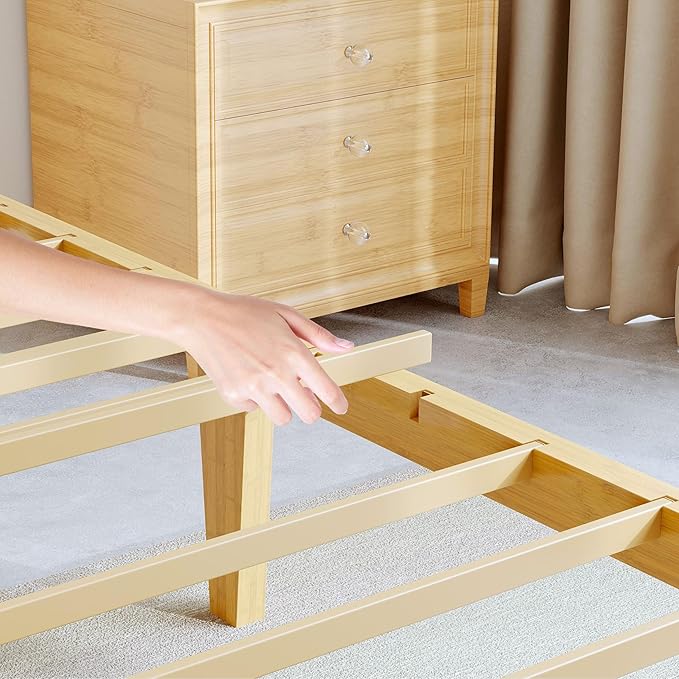 BOSRII 14in High Solid Bamboo Wood Platform Queen Size Bed Frame