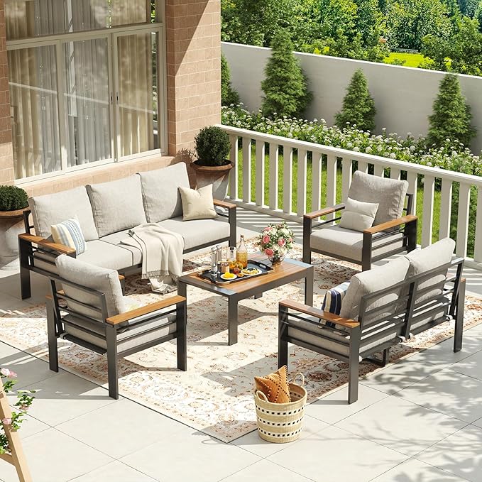 Aoxun Aluminum Patio Furniture Set 7 Seats, Oversized Outdoor Sectional