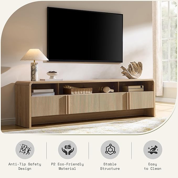 AMERLIFE Modern TV Stand for TVs up to 80", 70 inch Fluted TV Console