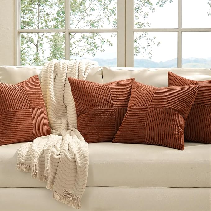 MIULEE Boho Farmhouse Rust Decorative Throw Pillow Covers 18x18 Inch 4 Packs