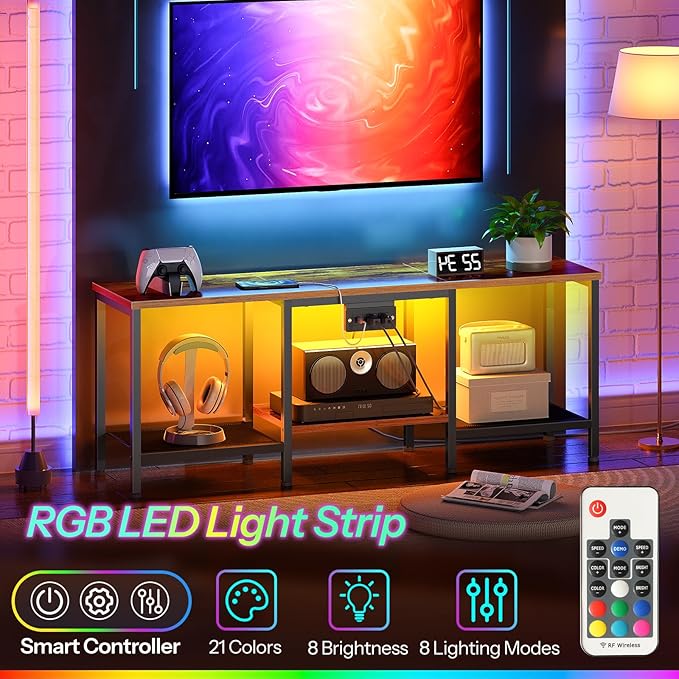 HOOBRO TV Stand with Charging Station to 55 Inches, LED Entertainment Center