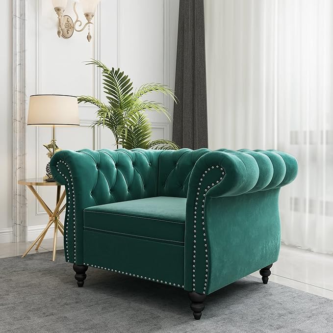2 Piece Living Room Set, Velvet Chesterfield Sofa Loveseat Couch Chair