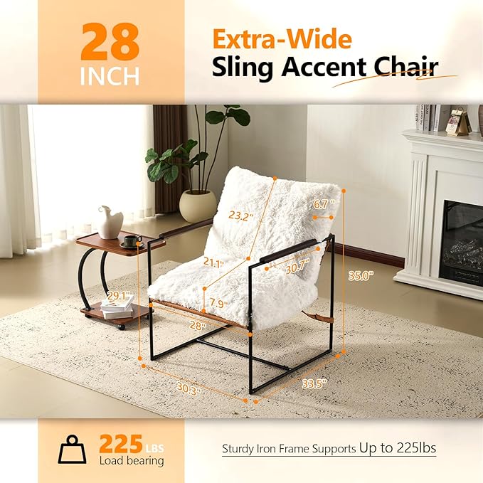 VINGLI 28" Wide Plush Upholstery Sling Modern Accent Chair