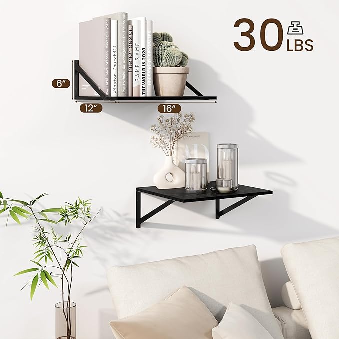 Fun Memories Floating Shelves for Wall, 12 Inch Deep Floating Shelves Set of 2