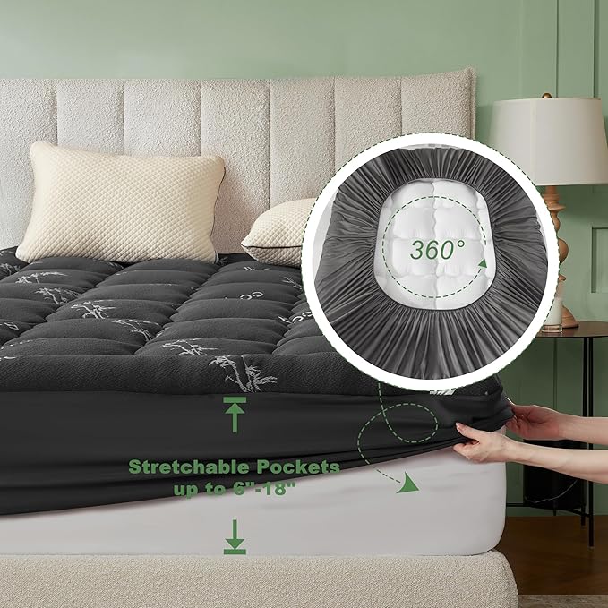 BEDLORE Queen Mattress Topper Viscose Derived from Bamboo, Thick Pillow Top