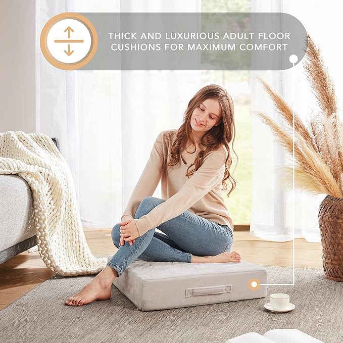 Codi High Density Foam Floor Pillow 2 Sets, Large Meditation Cushions Seating