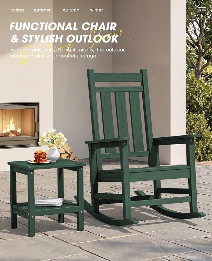KINGYES Oversized Outdoor Rocking Chair, All-Weather Patio Rocking Chairs