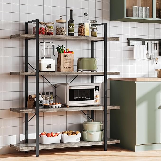 OtterOasis Bookshelf Set of 2, Heavy Duty 4-Tier Industrial Bookcase, 120lbs