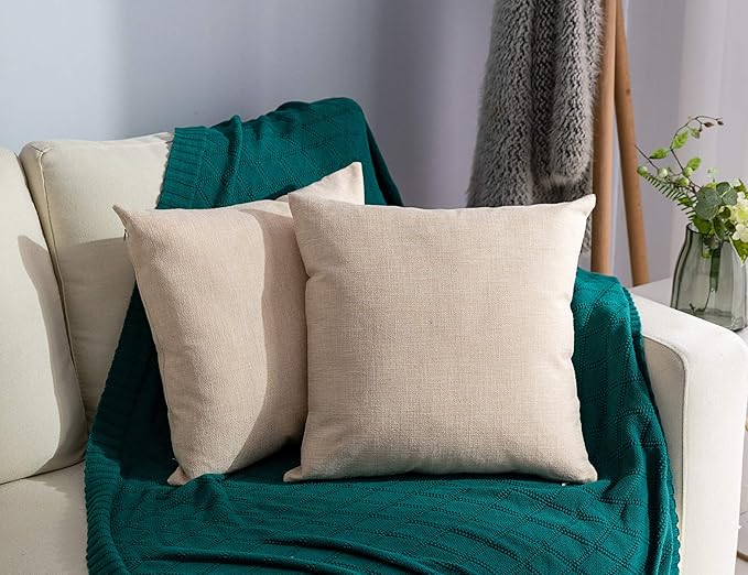 Stellhome Set of 2 Decorative Linen Throw Pillow Cover Square Burlap Farmhouse