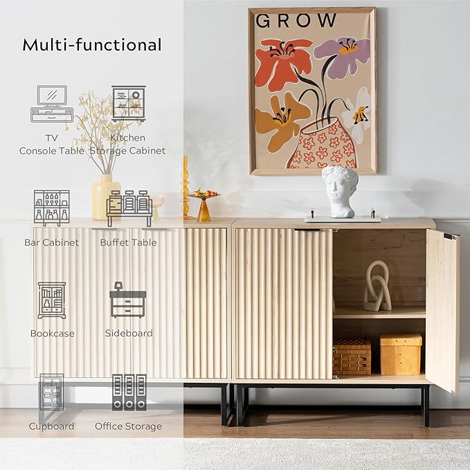EYYTHUNG Fluted Storage Cabinet Set of 2, Sideboard Buffet Cabinet Modern
