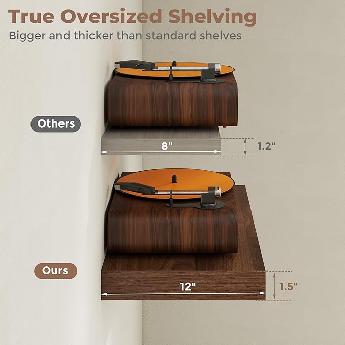 12 inch Deep Floating Shelves for Wall, 48 inch Wide Engineered Wood Wall