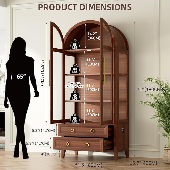 Vlsrka 71 Inch Arched Curio Cabinet