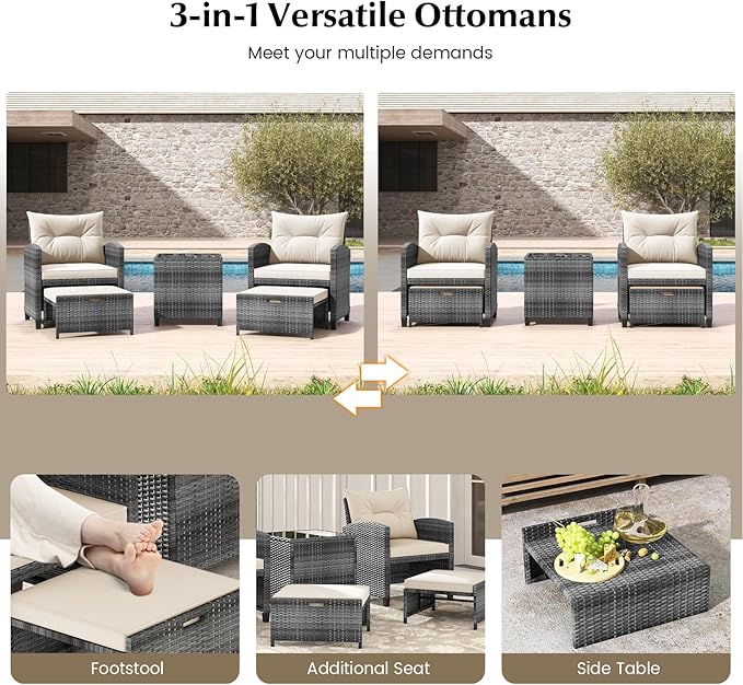 Tangkula 5 Pieces Patio Conversation Set, PE Wicker Rattan Outdoor Furniture Set