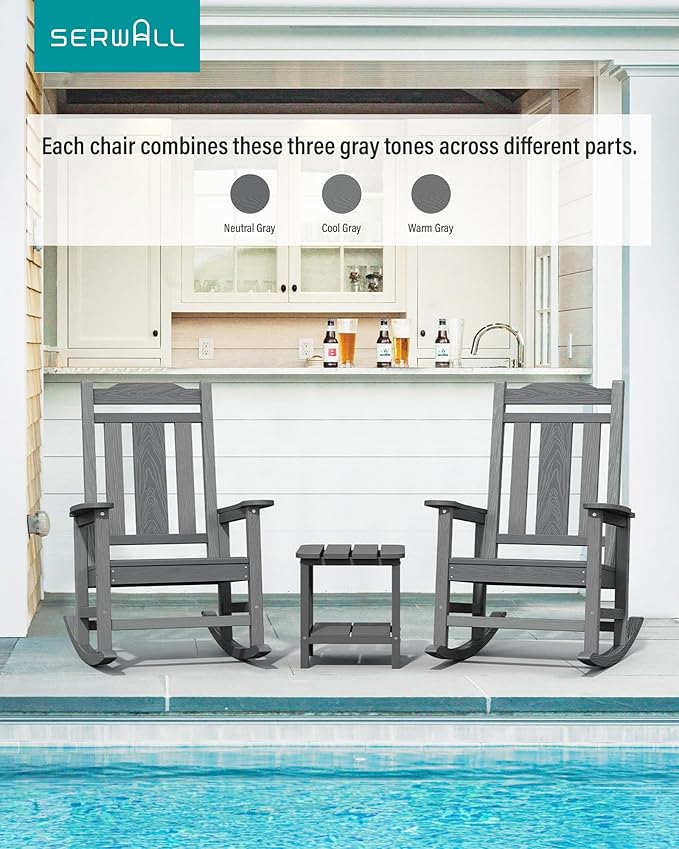 SERWALL Oversized Outdoor Rocking Chair Set of 2, All Weather Patio Rocking