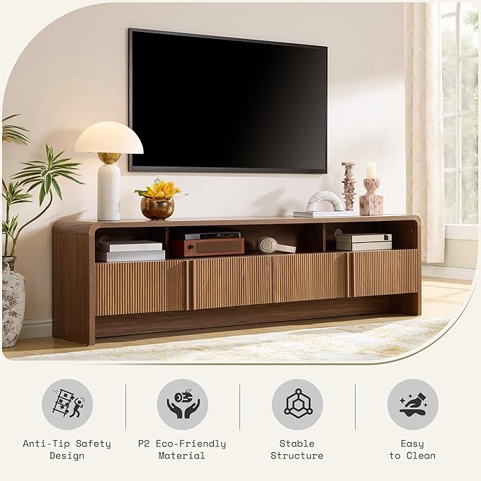 AMERLIFE 70" Fluted Wood TV Stand