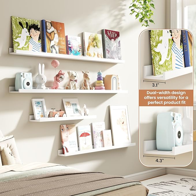 Fun Memories Picture Ledge Shelves Set of 4, 24 Inch Rustic Wall Mounted