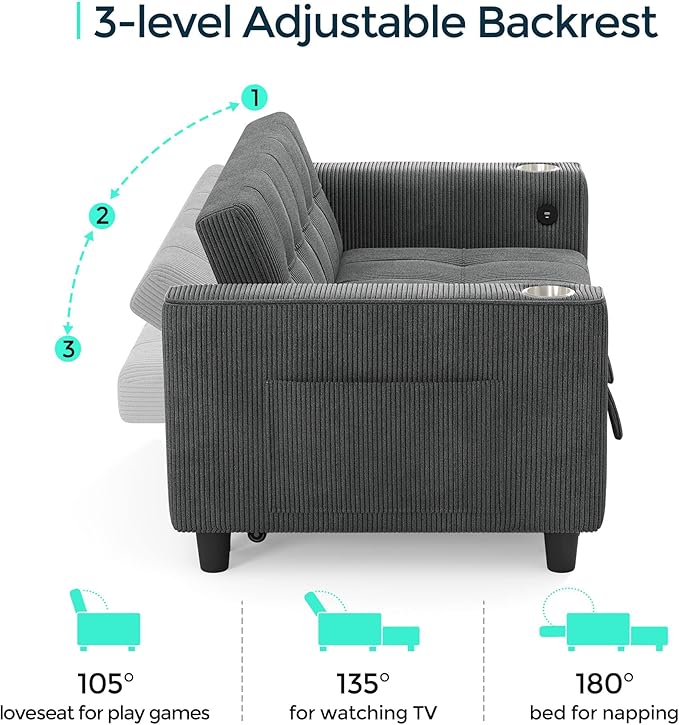 LINSY 54" Pull Out Couch with Charging Station