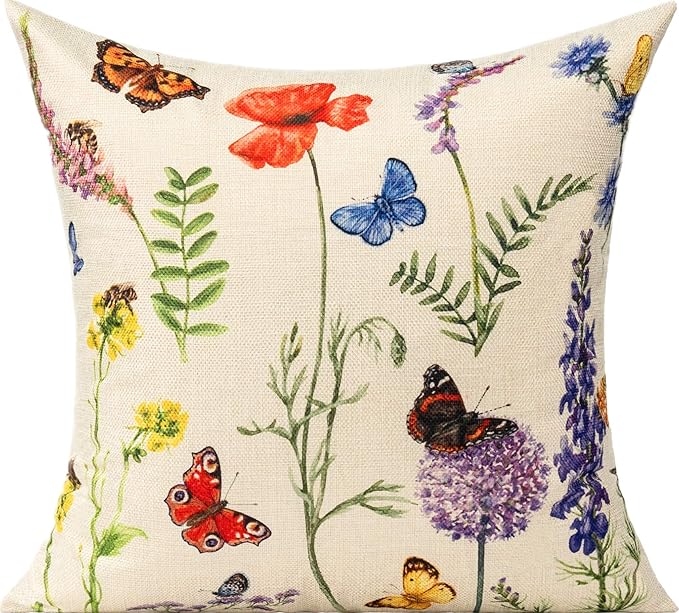 All Smiles Outdoor Patio Throw Pillow Covers 18x18 Set of 4 Spring Summer