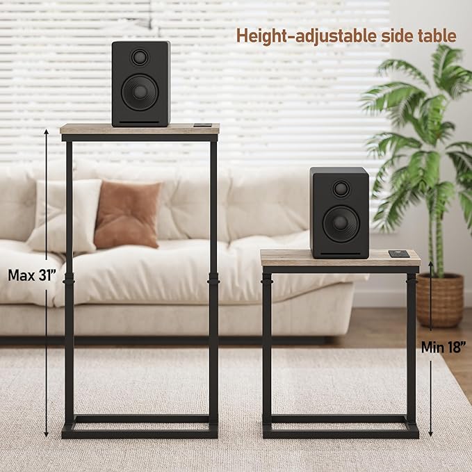 TUTOTAK End Table with Charging Station, Side Table, Tall Couch Table, Sofa
