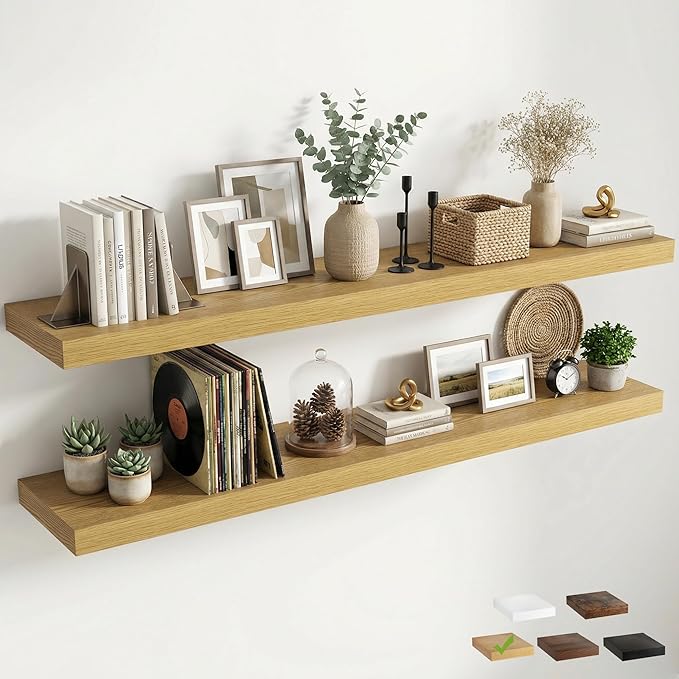 12 inch Deep Floating Shelves for Wall, 72 inch Wide Engineered Wood Wall