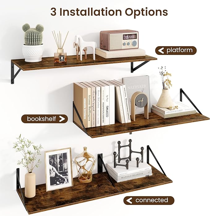Fun Memories Floating Shelves for Wall, 12 Inch Deep Floating Shelves Set of 2