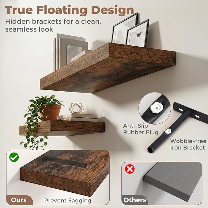 12 inch Deep Floating Shelves for Wall, 36 inch Wide Engineered Wood Wall