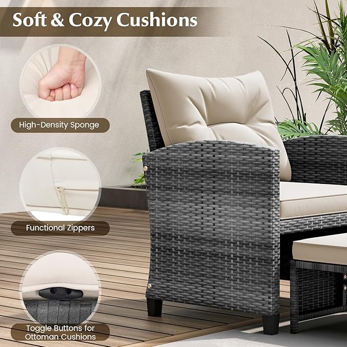 Tangkula 5 Pieces Patio Conversation Set, PE Wicker Rattan Outdoor Furniture Set