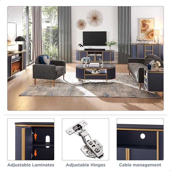 OKD 70" Fluted TV Stand with Storage, Faux Marble Top Entertainment Center