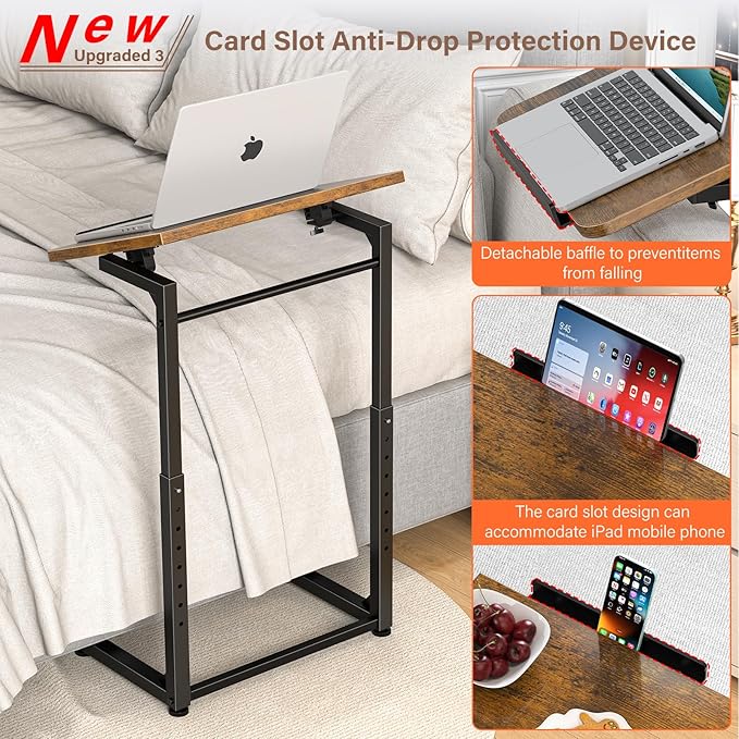 Tv Tray Table, 8-Level Adjustable Height Couch Side Table，90° Tilt Angle