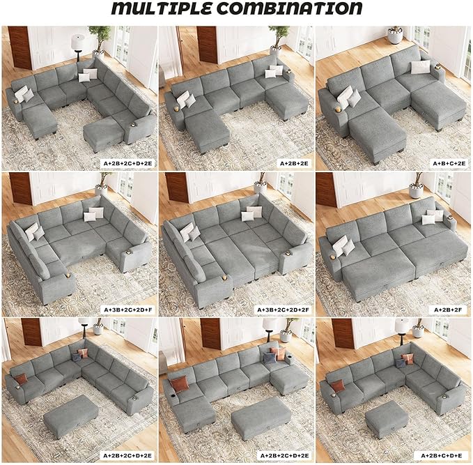 Belffin Chenille Corner Seat for Modular Couch. Sectional Sofa Module. Light