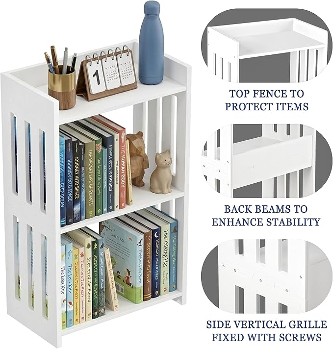 HAYOFAMY Bookshelf, Bookcase for Small Spaces, 3 Tier White Book Organizer