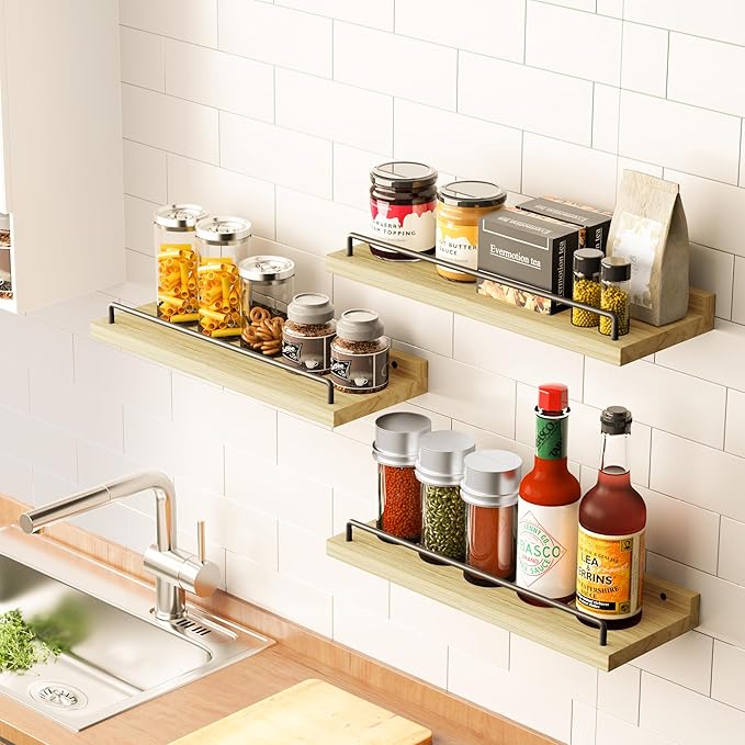 RYOFOBETTO Floating Shelves for Wall Decor, Light Brown Wood Shelves for
