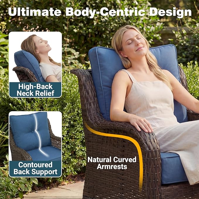 Patio Furniture Set, High Back Swivel Rocker Chairs, Weather Resistant Olefin