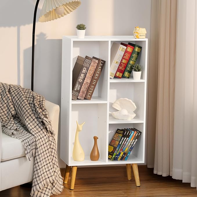 YAHARBO Small White Bookshelf, 3 Tier Modern Kids Bookcase