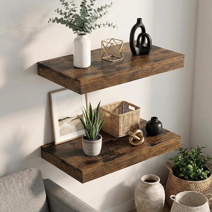 Dreamland Floating Shelves 24inch, 2 Pack Rustic Wooden Wall Shelves, Wall