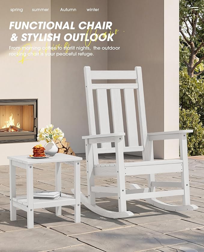 KINGYES Oversized Outdoor Rocking Chair Set of 2, All-Weather Patio Rocking
